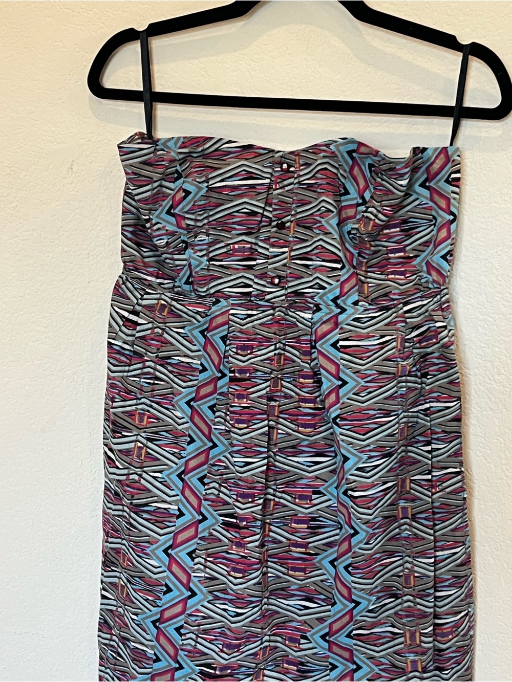 Full Tilt Strapless Aztec-Pattern Midi Dress in Teal and Magenta